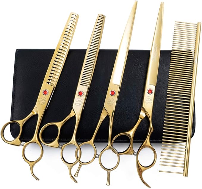 Professional Dog Grooming Scissors Set, 7 Inch/8 Inch Pet Grooming Scissors Chunkers Shears for Dog, Curved Dog Grooming Scissors, Thinning Shears for Dog with Grooming Comb
