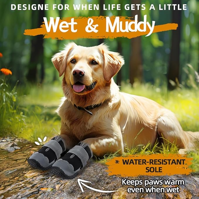 Dog Shoes for Large Dogs, Medium Dog Boots & Paw Protectors for Hardwood Floors, Outdoor Dog Booties for Hot Pavement Winter Snow Hiking, Waterproof Dog Shoes with Reflective Strips Size 6