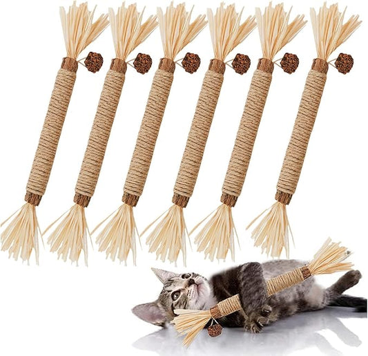 Cat Toys,6PCS Kitten Toys for Indoor Cats Catnip Toy for Chewing Silvervine Stick for Cleaning Teeth Kitty Dental Treat Interactive Toy Kitty Snack Self Play Wand Cat Mint Lick