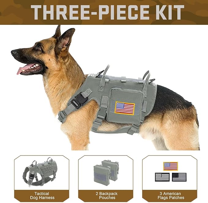 Forestpaw Dog Harness Medium Sized,Tactical Dog Harness with Handle,No Pull Military Style Service Dog Vest with Pockets Adjustable for Medium Dogs,Gray,Chest 21.5-45"