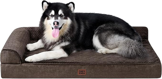 EHEYCIGA Memory Foam Dog Bed XXL, Giant Dog Bed Orthopedic with Washable Removable Cover, Waterproof Pet Bed Couch for Jumbo Dogs, 48x36x7 Inches, Brown