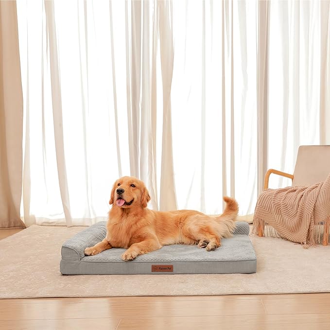 Orthopedic Dog Beds Large Sized Dog, Memory Foam Pet Bed for Large Dogs, Washable Removable Cover, Nonskid Bottom, Waterproof, 44x32x6 Inches, Light Grey