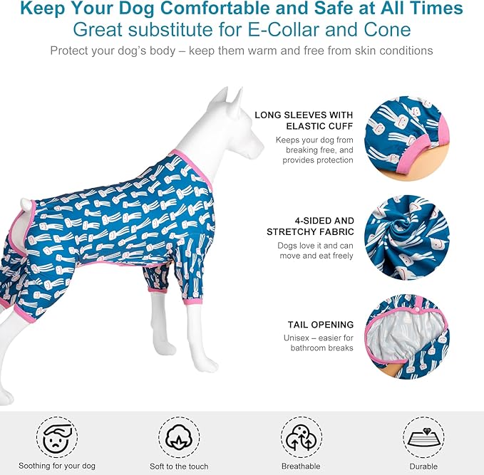LovinPet Large Dog Jumpsuit, Dog Pjs, Lightweight Stretchy Fabric, Blue Octopus Print Dog Jumpsuit, Onesies for Dogs, Pitbull Shirt, Pajamas for Pitbulls, Easy to Wear Large Dog Clothes, 2XL