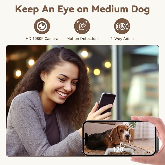 Automatic Dog Feeder with Camera: 8L/33 Cups 5G WiFi Timed Food Dispenser for Medium Dogs - 1080P HD Night Vision Video Recording 2-Way Audio APP Control