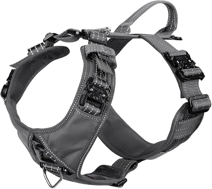 ICEFANG Dog Strap Harness with 4 x Metal Buckles,for Large Sized Dog,K9 Vest,Y-Shape Chest,Adjustable Pet Harness,No-Pull Front Leash Clip (Large (Pack of 1), Grey)