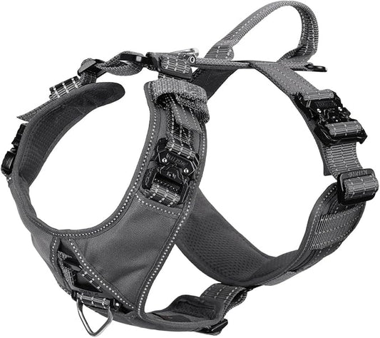 ICEFANG Dog Strap Harness with 4 x Metal Buckles,for X-Large Sized Dog,K9 Vest,Y-Shape Chest,Adjustable Pet Harness,No-Pull Front Leash Clip (X-Large (Pack of 1), Grey)