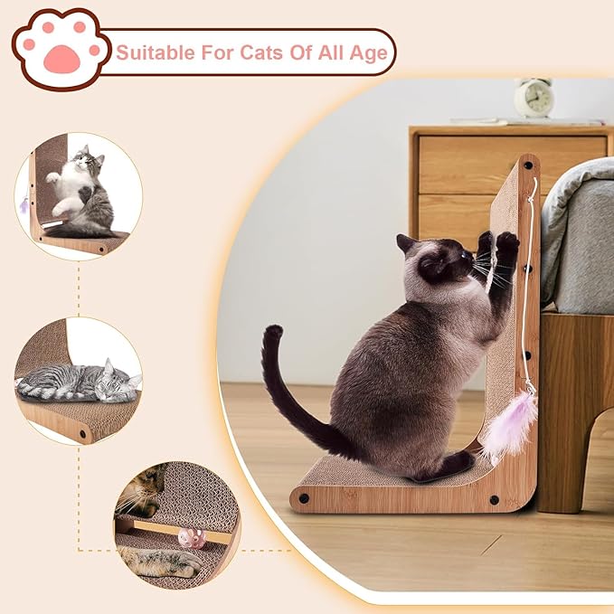 L Shape Cat Scratcher, 2Pack - 23.6 Inch Cat Scratchers for Indoor Cats, Protecting Furniture Cat Scratch Pad, Cardboard Cat Scratching with Ball Toy