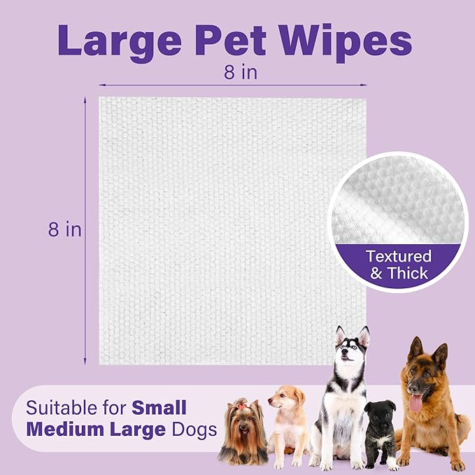 PrimePets Dog Wipes for Paws and Butt, 100 Count, 8" x 8" Hypoallergenic Pet Wipes for Dogs Cats Cleaning Deodorizing, Lavender Scented, Thick Puppy Wipes for Ears, Eyes, Body and Teeth