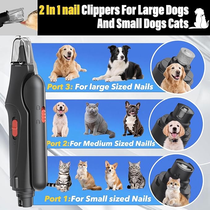 2 in 1 Dog Nail Clippers and Grinder with Lights & Cat Nail Clipper for Large Medium Small Dogs Cats Nail Trimmers USB Rechargeable with 2 LED Lights Dog Claw Care for Non-Black Nails