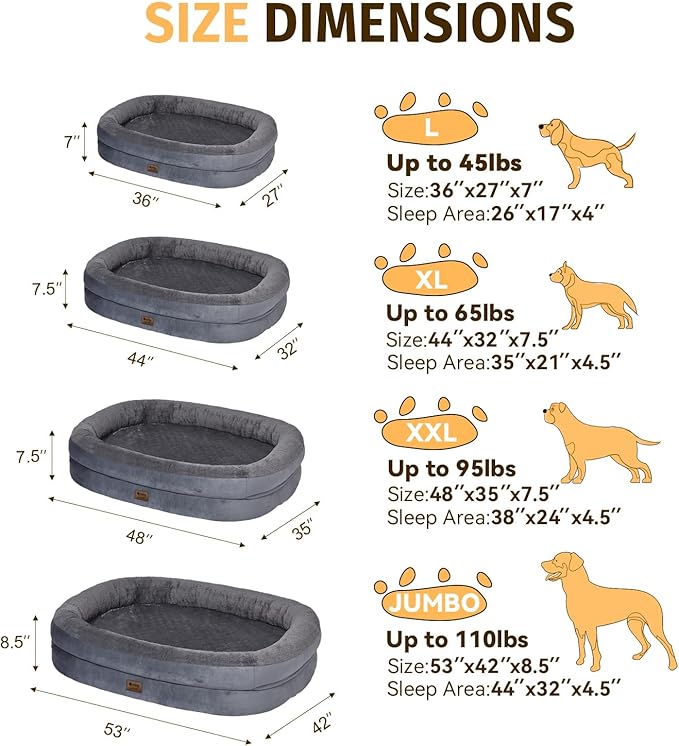 Orthopedic Waterproof Large Dog Bed: Memory Foam Washable Dog Bed with Bolsters - XXL Orthopedic Removable Cover for Medium Large Sized Pet - Non-Slip Bottom