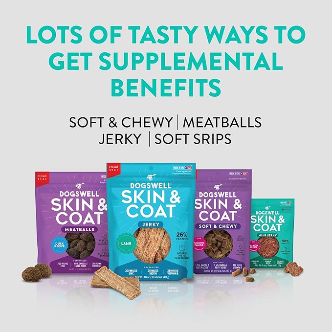 Dogswell Skin & Coat Jerky Dog Treats, Salmon, 10 oz. Bag