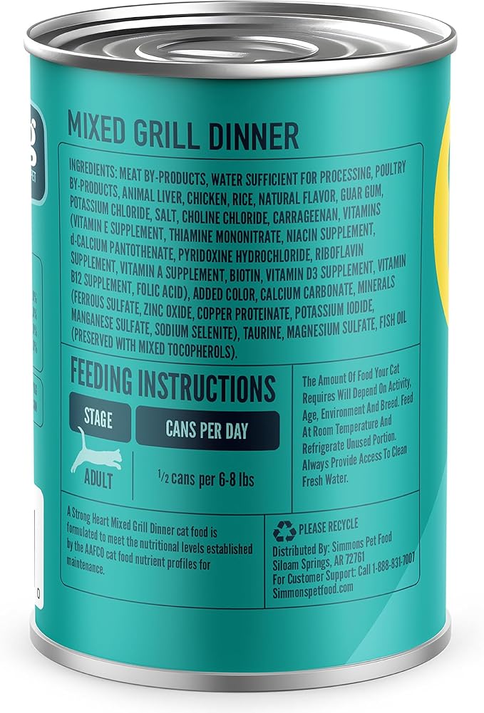 A Strong Heart Canned Wet Cat Food, Mixed Grill Dinner - 13.2 oz Cans (Pack of 12), Made in The USA with Real Chicken & Liver