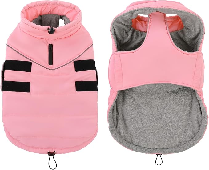 Peferhouse Dog Warm Winter Coat for Large Female Dogs, Pink 3XL, Windproof Reflective Jacket with Harness Hole