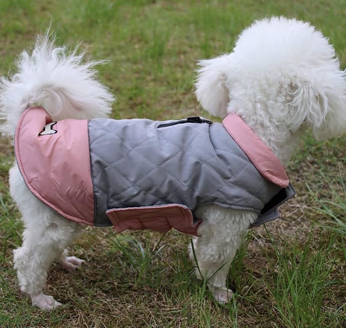 Reversible Dog Coats for Extra Large Dogs Waterproof Warm Puppy Jacket for Cold Winter,Pink and Grey XXXL