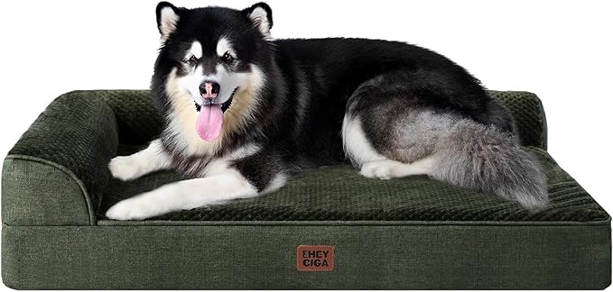 EHEYCIGA Memory Foam Dog Bed XXL, Giant Dog Bed Orthopedic with Washable Removable Cover, Waterproof Pet Bed Couch for Jumbo Dogs, 48x36x7 Inches, Dark Green