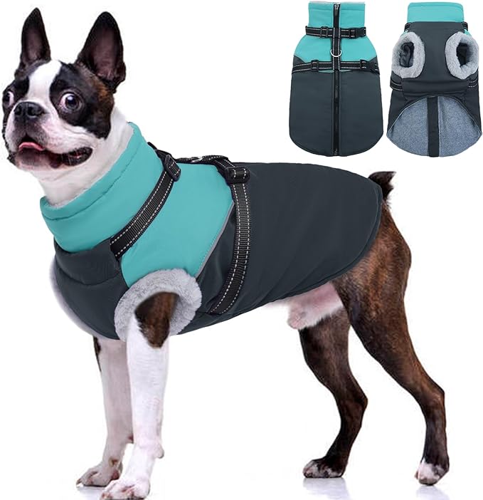 Large Dog Jacket - Built-in Harness, Waterproof & Windproof, Fleece Lined, Perfect for Snow & Winter