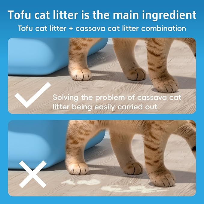 2Bags 5-in-1 Tofu Cat Litter, Mixed Cassava, Bentonite, Baking Soda, SAP, Natural Plant, Fast Clumping, Strong Water Adsorption & Deodorization, No Tracking, Dust-Free, Flushable, (7.9lbs x 2)