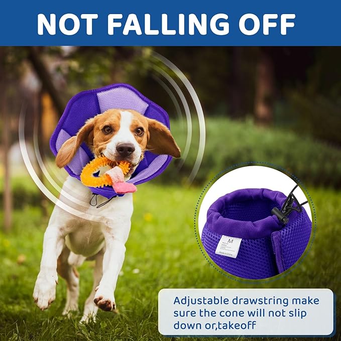 SUNFURA Dog Cone - Soft Cone for Dogs to Stop Licking, Pet E-Collar Alternative After Surgery, Adjustable Pet Recovery Collar for Wound Healing, Purple Medium