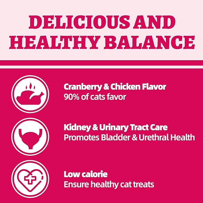 Wellix 13.5 oz Urinary Cat Treats for Indoor Cats Cranberry Flavor - Chicken Formula Kitten Training Snacks - Support Kidney Bladder & Urinary Health Cat Biscuits