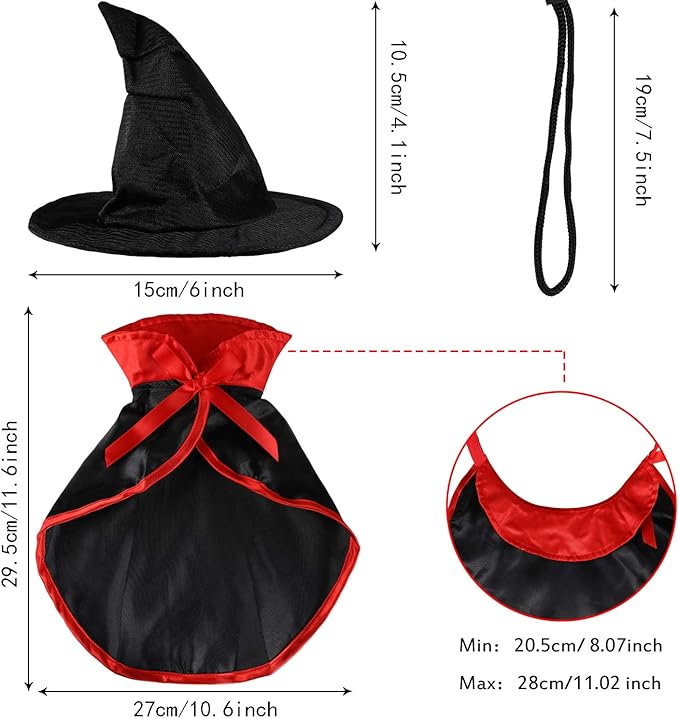 Frienda 2 Pieces Halloween Cat Costume Funny Wick Pet Vampire Cloak Witch Cape and Hat for Kitten Puppy Small Cat Dog Cosplay Halloween Party Supplies(Basic)