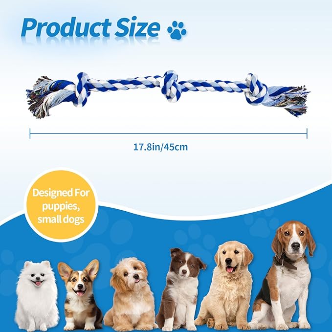[2 Pack] Dog Rope Toys, Dog Chew Toy for Medium and Small Dogs, 3 Knots Heavy Duty Puppy Rope Toy, 100% Cotton Tug of War Dog Toys for Boredom, Teeth Cleaning
