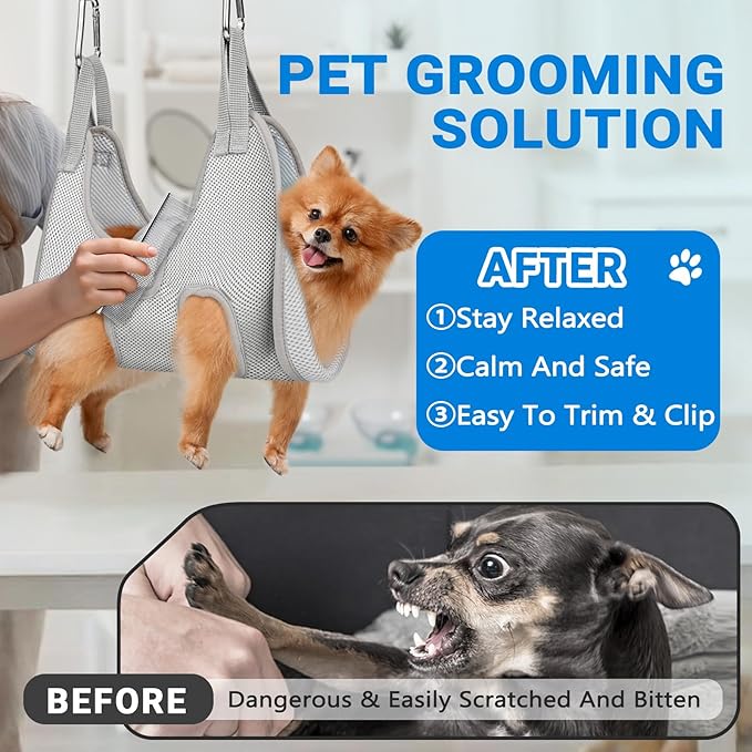 Supet Dog Grooming Hammock for Large Dogs, Dog Hanging Harness for Nail Trimming Doorframe, Pet Holder Restraint for Clipping Nails, Pet Hoist Sling for Cutting Nails at Home (Grey 2XL)