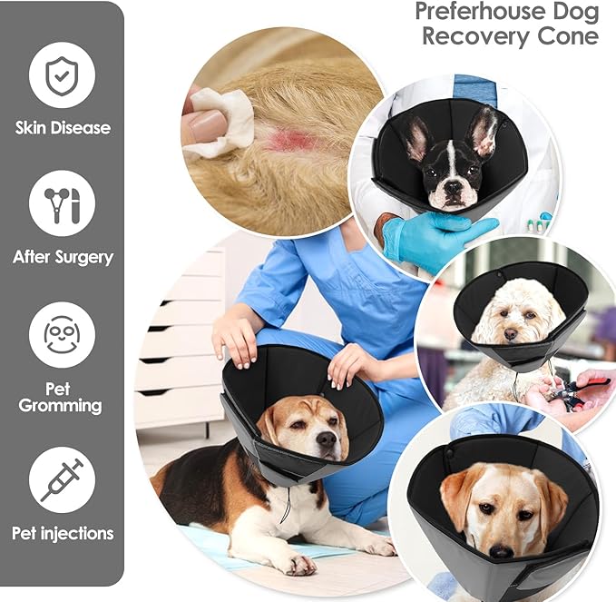 Large Dog Soft Cone Recovery Collar, Comfortable Dog Head Cone Collar for Large Dogs, Pet Surgery Cone Soft Neck Protector, Grey L