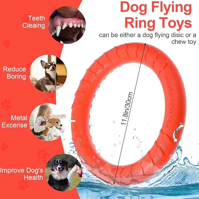4Pcs Dog Toy Dog Training Ring for Outdoor Aggressive Durable Pet Chewers Fetch Toys Durable Floating Flying Disc Dogs Ring Chew Toys for Pool Swimming,Throwing