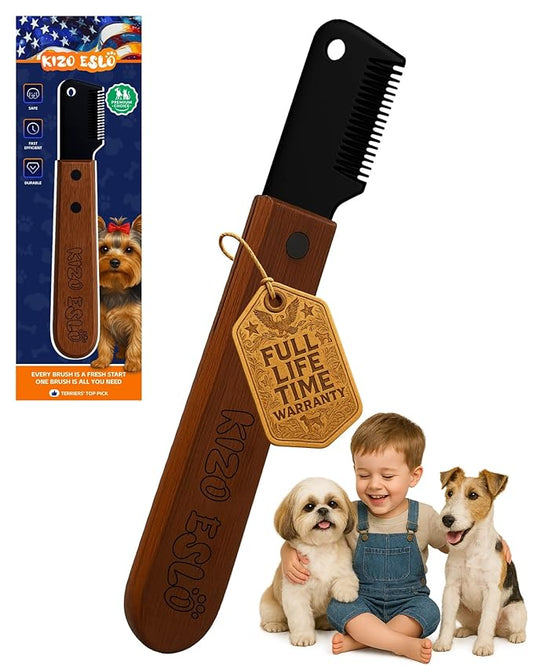 Stripping Knife for Dogs – Gentle Hand Stripping & Carding Knife for Terriers & Double-Coated Breeds, Solid Sapele Hardwood & Black Oxide Stainless Steel, Easy to Clean,Dog Grooming Tool(Left-Handed)