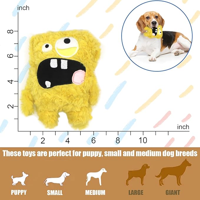 Squeaky Dog Toy, Plush Stuffed Dog Toy Keep Them Busy Tug of War Dog Chew Toy for Small Medium Large Dogs (Yellow)