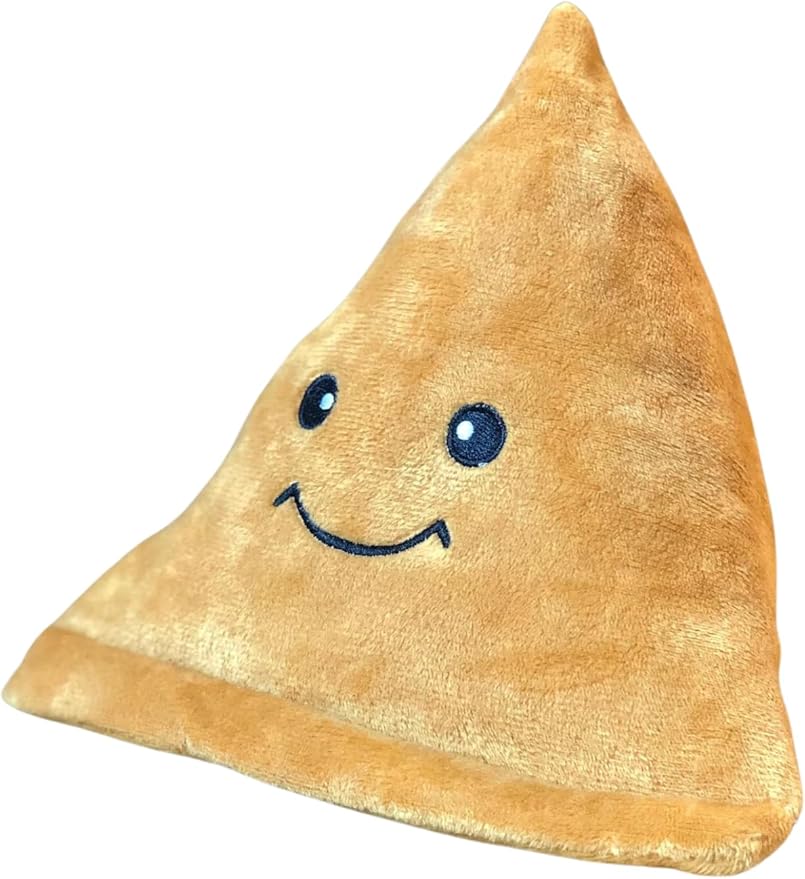 Samosa Plush Dog Toy – Crinkle & Squeaky Interactive Toy for Small to Large Dogs – Soft Desi Food-Inspired Chew Toy for Aggressive Chewers, Puppies & Pet Gifting