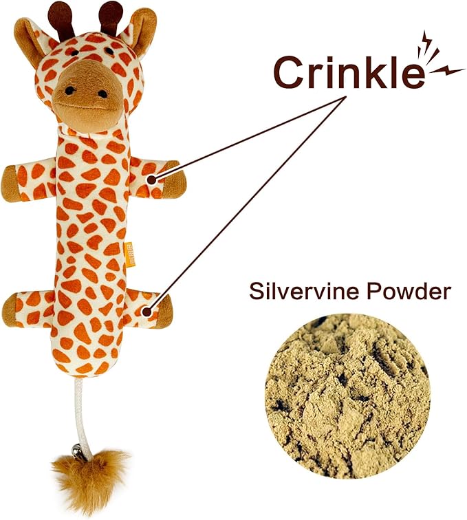 TTcat Catnip Silvervine Matatabi Pillow for Cats & Kittens,Cat Kicker Toy,Crinkle Sound Toy,Large Size Cat Pillow Soothing Plush(Giraffe).