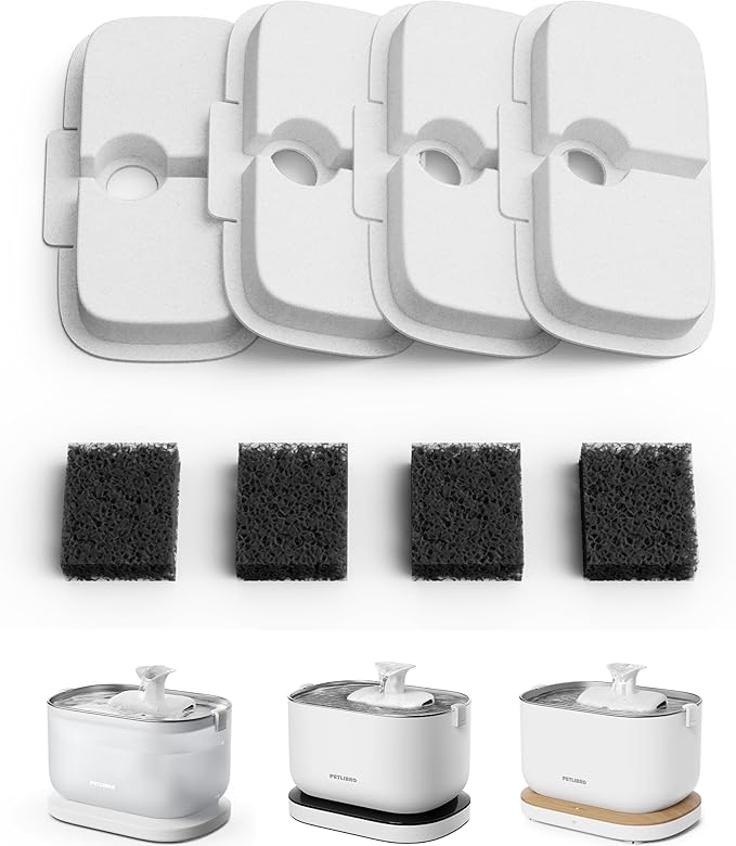 PETLIBRO 4 Packs Replacement Filters for Dockstream Cat Water Fountain PLWF105/PLWF115/PLWF005, 2 Months Set of Replacement Filters for Ultra Quiet Pet Water Fountain