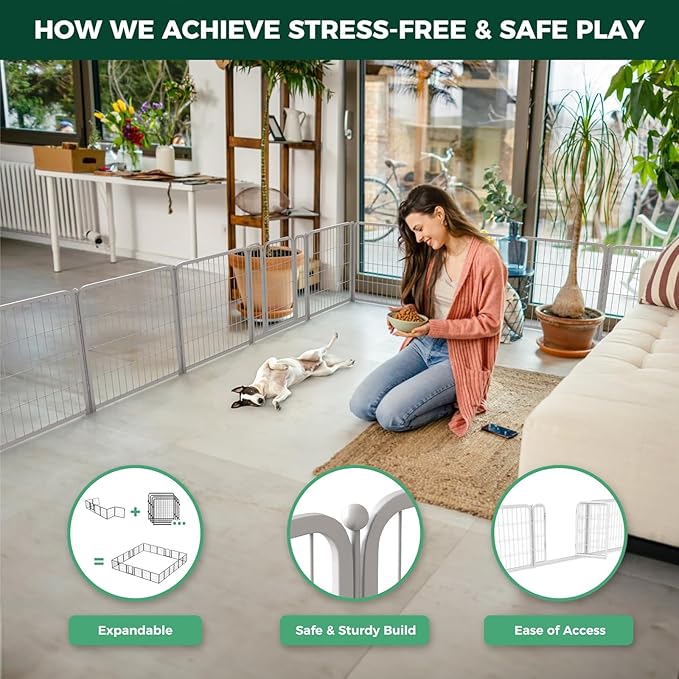 FXW Homeplus Unleashed Indoor Dog Playpen - Stress-Free and Safe Play, Heavy Duty 24 Inch 8 Panels with Playpen Camera Mount for Puppy and Small Dogs, White│Patented