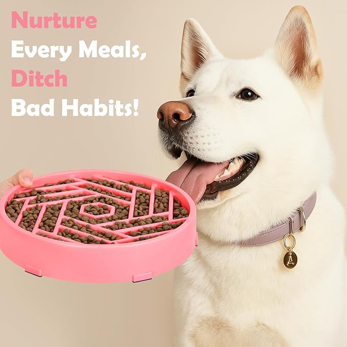 TOBYTO Slow Feeder Dog Bowls Large Medium Breed,Anti-Choking Slow Eating Dog Food Bowl,Non Slip Pet Slower Food Feeding Bowls Large Puzzle Slow Feeder Bloat Stop Maze Dog Dishes,Pink