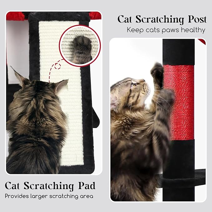 Globlazer Gothic Heavy Duty Cat Tree, 70in Tall Sturdy Goth Cat Tree for Indoor Cats Extra Large Cat Tower with Scratching Post, Cat Condos for Adult Cats Kittens, Hammock, Perch, F70 Pro, Red Black