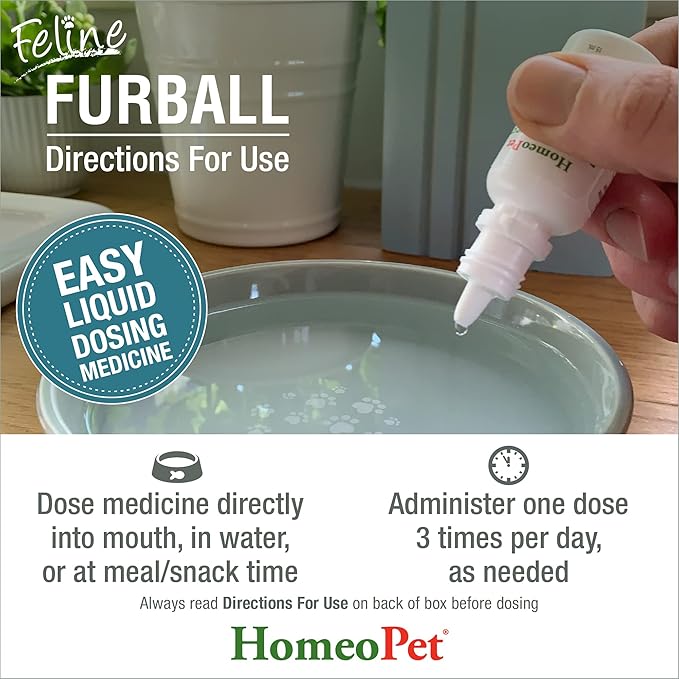 HomeoPet Feline Furball, Safe and Natural Hairball Supplement for Cats, Cat Hairball Relief, 15 Milliliters