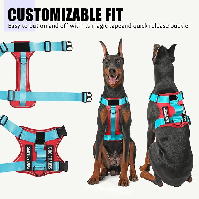 Demigreat Service Dog Harness, Reflective Dog Vest Harness with 5 PCS Patches, Adjustable Soft Oxford Pet Harness, Inner Layer Mesh, Easy to Control for Small Medium Large Dogs