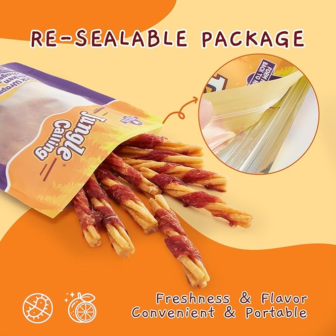 Jungle Calling Dog Treats, Duck Wrapped Chicken Collagen Sticks for Small Medium Dogs, Long-Lasting Dog Chews, Dental Bones for Teeth Cleaning, Digestible Bully Sticks Rawhide Alternative, 14.1oz