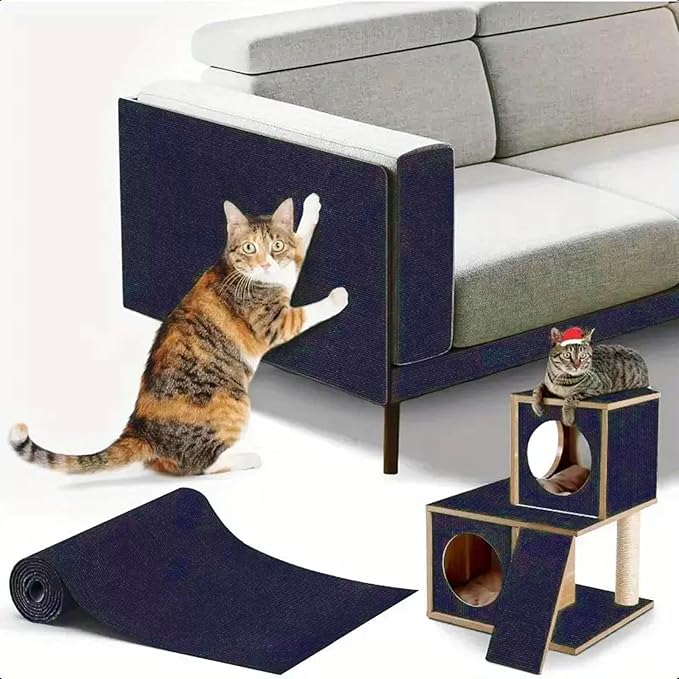 Trimmable Self-Adhesive Carpet,78.7"x15.8" Cat Scratch Mat for Furniture Couch or Wall Protector, Covering,DIY Climb Cat Scratcher Rug with Adhesive Hook Loop Tape
