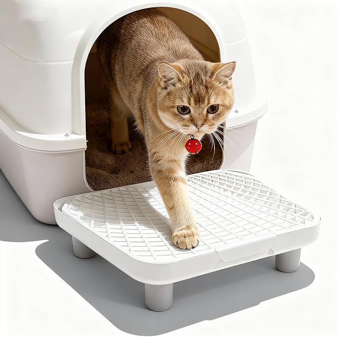 Litter Box Step, Litter Box Ramp with Anti Slip Base & Guard Cat Step 3.5 in/9 cm High – Dust‑Control Trapezoid PP Cat Ramps with 1 cm Sand Filter Gap & Removeable Design + 2 Sisal Balls