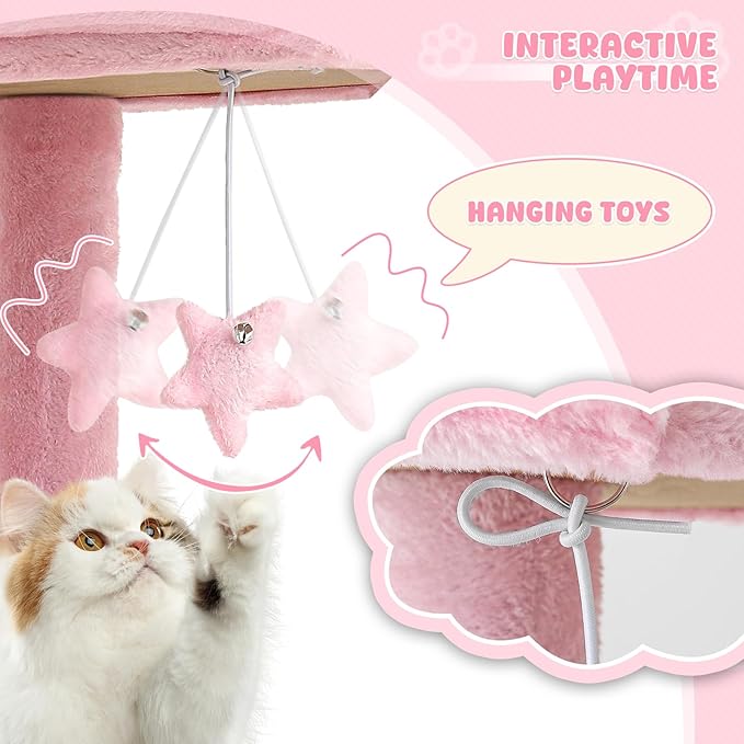 Magshion Cat Tree 77" Cats Tower for Indoor Cats, Multi-Level Cat Condo with Scratching Post, Top Perch, Sisal Board and Dangling Ball, Cat Stand Jumping Platform Kittens Pet Play House (Pink)
