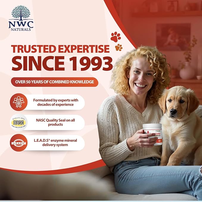 NWC Naturals Total-Zymes Digestive Enzymes for Cats and Dogs, Unflavored, Gut Health with Prebiotic to Support Food Digestion & Absorption, 365 Servings - 8 Ounces