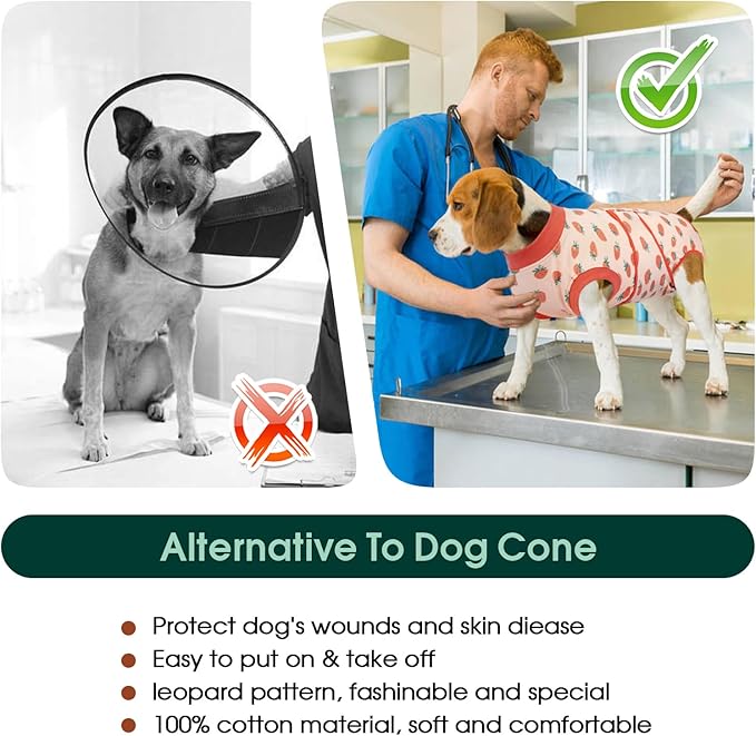 Kuoser Dog Recovery Suit for Female Male Dogs, Post-Surgery Bodysuit for Spay Neuter, Dog Onesie After Surgery, Anti-Licking Pet Surgical Recovery Suit, PinkStrawberry S