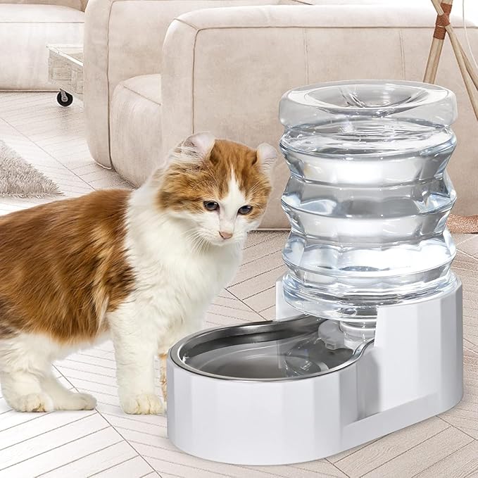 RIZZARI Dog Water Bowl Dispenser: 5L Automatic Stainless Steel Gravity Feeder - Large Capacity for 8-20 LB Cats with Joint Spine Pain - for Kitchen Bedroom