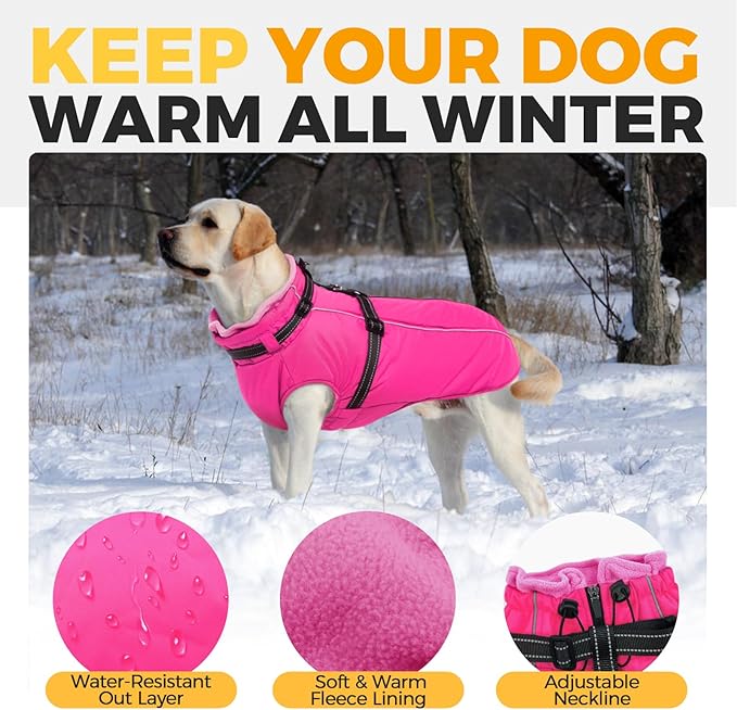 Lelepet Dog Winter Coat Waterproof Dog Jacket with Harness Built in Windproof Reflective Cold Weather Coats for Small Medium Large Dogs, Thermal Fleece Lined Coats for Walking Camping, Maltese, XS