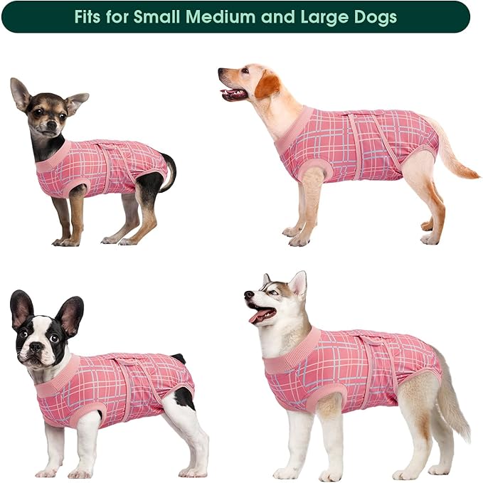 Kuoser Dog Recovery Suit for Female Male Dogs, Post-Surgery Bodysuit for Spay Neuter, Dog Onesie After Surgery, Anti-Licking Pet Surgical Recovery Suit, Pink XS
