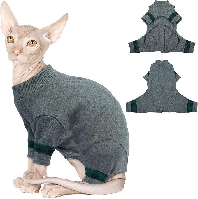 Sphynx Hairless Cats Sweater Shirt Kitten Soft Pullover Cute Cat Pajamas Jumpsuit Cotton Apparel Pet Winter Turtleneck for Cats LightGrey M