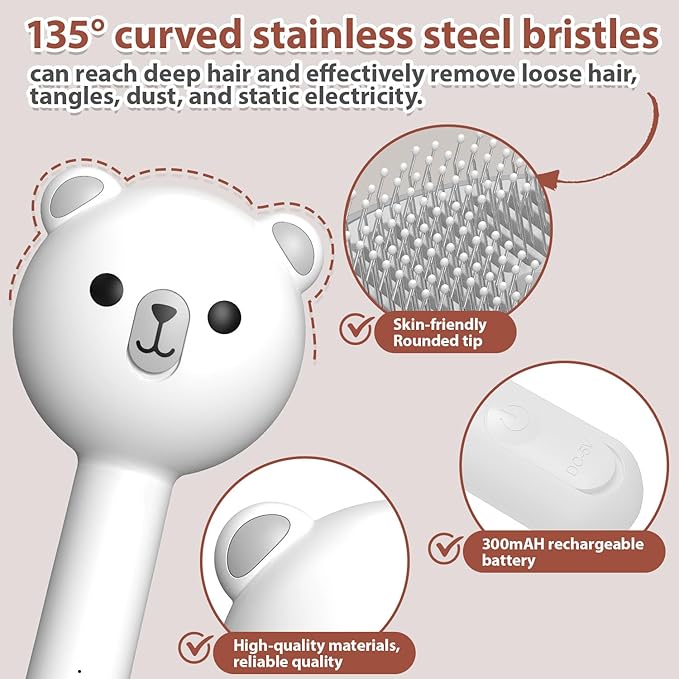 Cat Steam Brush with 2 Spray Levels & Release Button, 4-in-1 IPX7 Waterproof Water Brush for Shedding Grooming, Pet Hair Removal Comb for Long Short Haired Cats Dogs, Self Cleaning Slicker