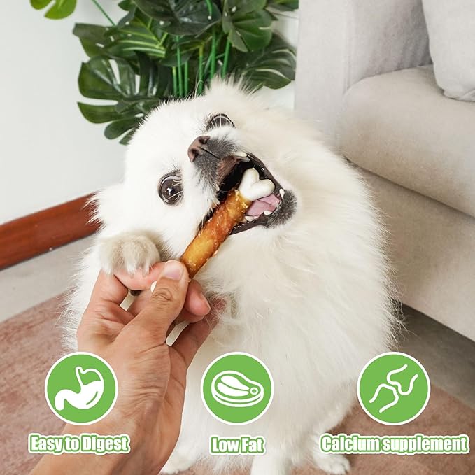 MON2SUN Dog Treats, Chicken Wrapped Calcium Bones Without Rawhide, 4 Inch Training Treats for Teeth Cleaning and Fresh Breath, Chews for Puppy and Small Dogs (10 Ounce - Pack of 1)